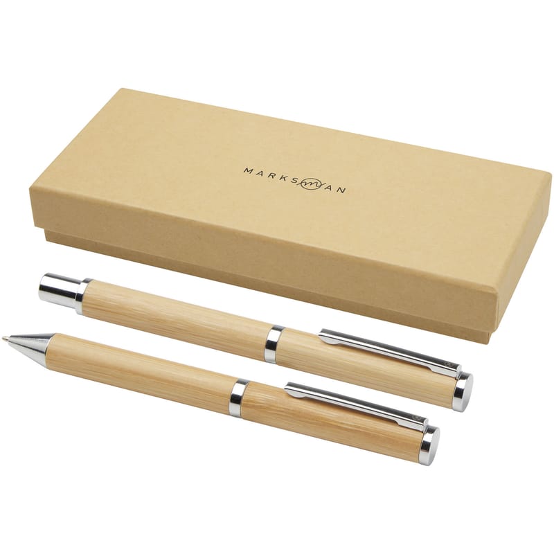 Apolys Bamboo Ballpoint and Rollerball Pen Gift Set  