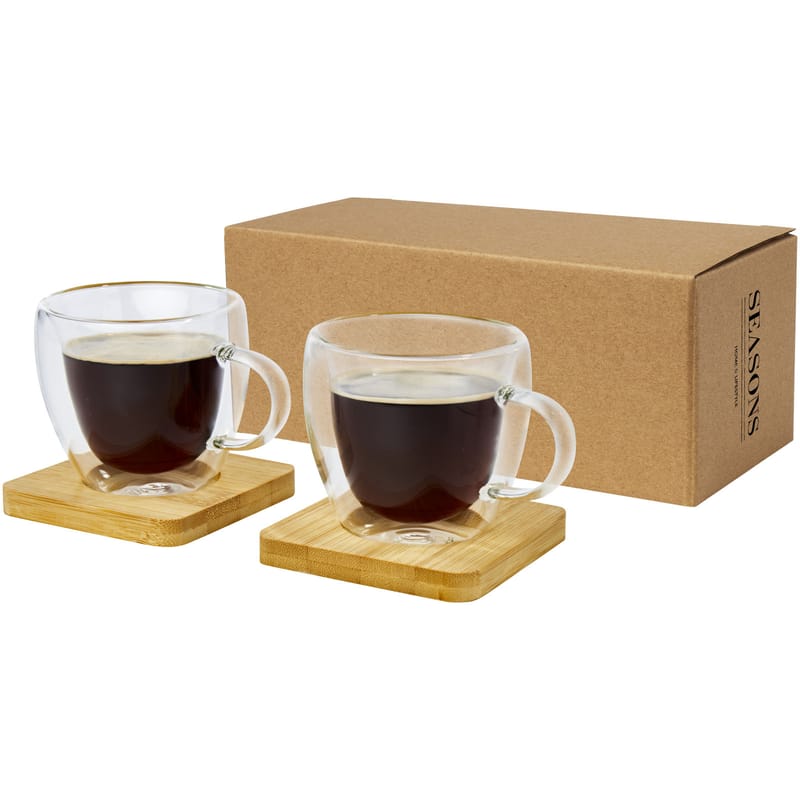 Manti 2-Piece Double-Wall Glass Cup With Bamboo Coaster - 100ml