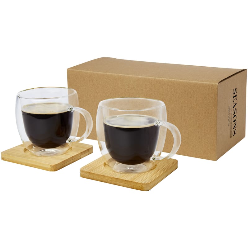 Manti 2-Piece Double-Wall Glass Cup With Bamboo Coaster - 250ml