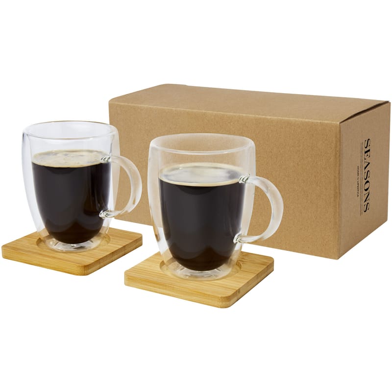 Manti 2-Piece Double-Wall Glass Cup With Bamboo Coaster - 350ml