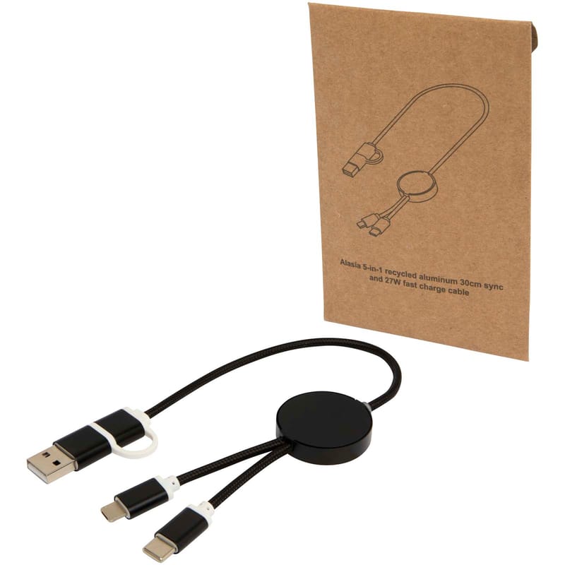Alasia 5-In-1 Recycled Aluminium and Plastic 30cm Data Sync and 27W Fast Charge Cable