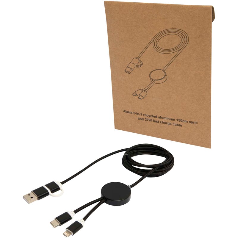 Alasia 5-In-1 Recycled Aluminium and Plastic 150cm Data Sync and 27W Fast Charge Cable