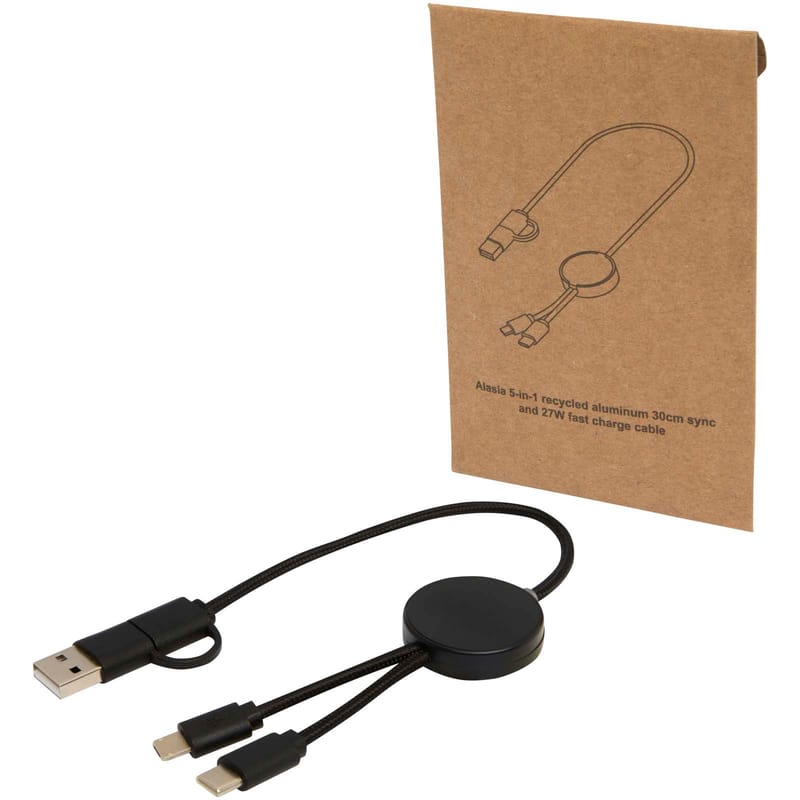 Citala 5-In-1 Recycled Plastic 30cm Data Sync and 27W Fast Charge Cable