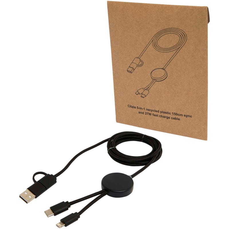 Citala 5-In-1 Recycled Plastic 150cm Data Sync and 27W Fast Charge Cable