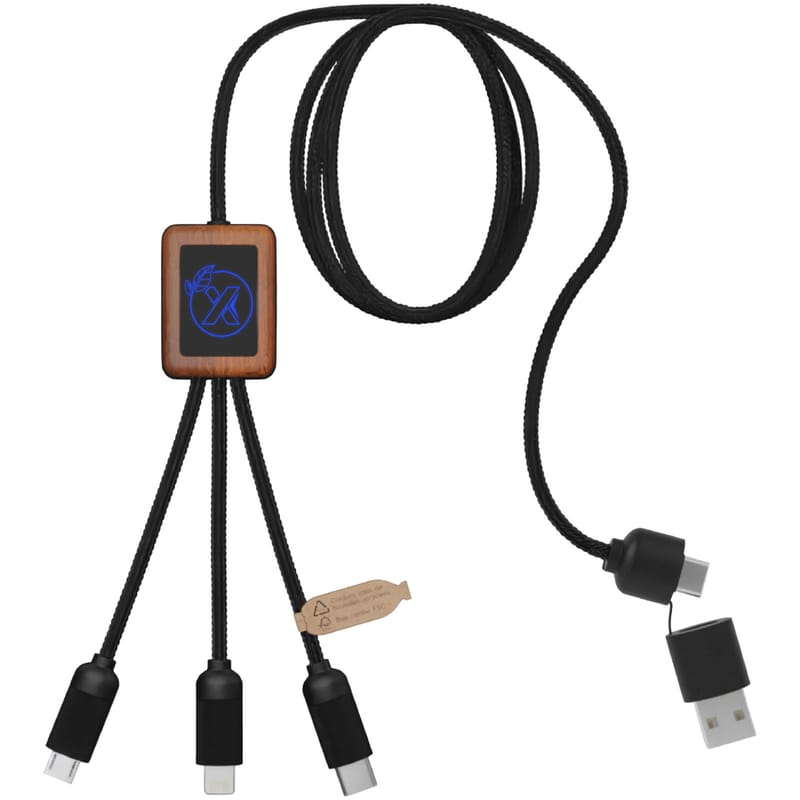 Scx.Design C38 40W 5-In-1 Rpet Light-Up Logo Charging Cable With Squared Wooden Casing
