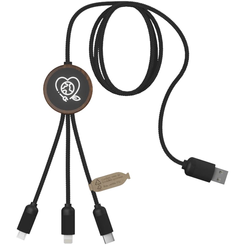 Scx.Design C36 3-In-1 Rpet Light-Up Logo Extended Charging Cable With Round Bamboo Casing