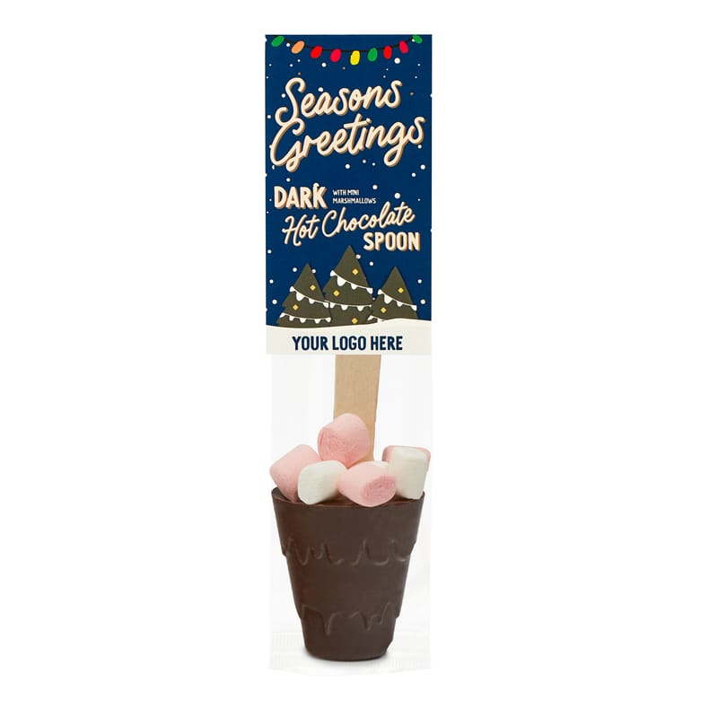 Winter Collection 25 - Eco Info Card - Hot Choc Spoon - Dark Chocolate - Mini Marshmallows