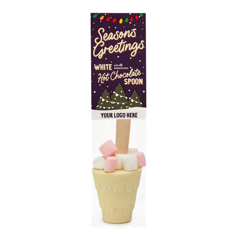 Winter Collection 25 - Eco Info Card - Hot Choc Spoon - White Chocolate - Mini Marshmallows